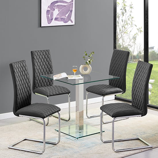 Product photograph of Hartley Clear Glass Dining Table With 4 Ronn Black Chairs from Furniture in Fashion