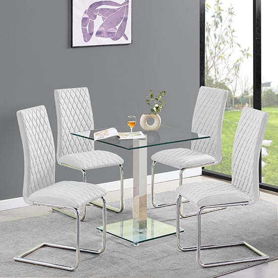 Product photograph of Hartley Clear Glass Dining Table With 4 Ronn White Chairs from Furniture in Fashion