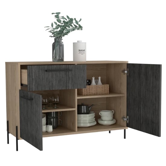Heswall Small Wooden Sideboard In Washed Oak And Carbon Grey_2
