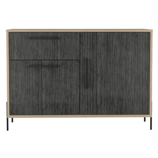 Heswall Small Wooden Sideboard In Washed Oak And Carbon Grey_3