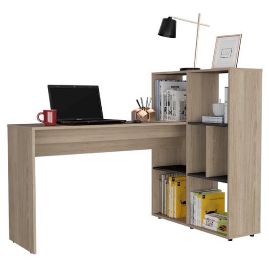 Photo of Heswall wooden corner laptop desk in oak and carbon grey