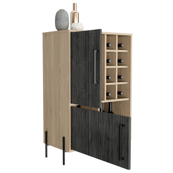 Heswall Wooden Wine Cabinet In Washed Oak And Carbon Grey_2