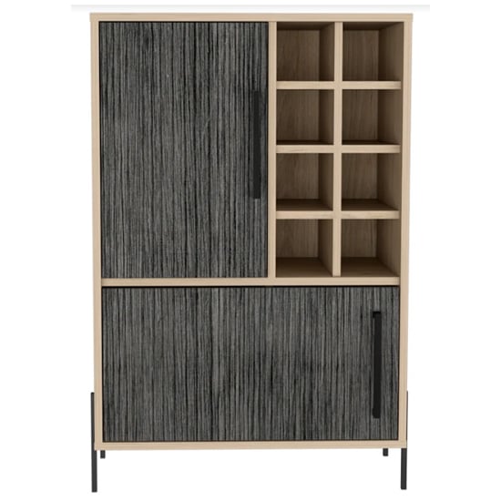 Heswall Wooden Wine Cabinet In Washed Oak And Carbon Grey_3