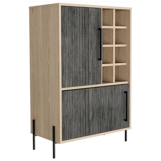 Heswall Wooden Wine Cabinet In Washed Oak And Carbon Grey