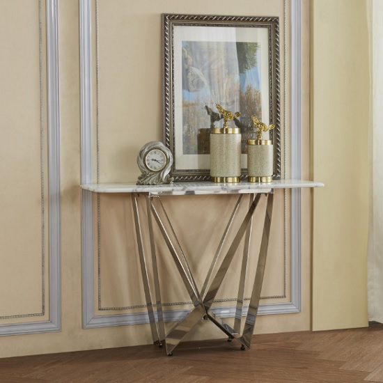 Harvell Marble Effect Console Table With Stainless Steel Base