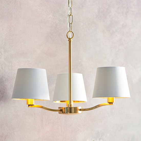 Harvey 3 Lights White Shades Pendant Light In Brushed Gold