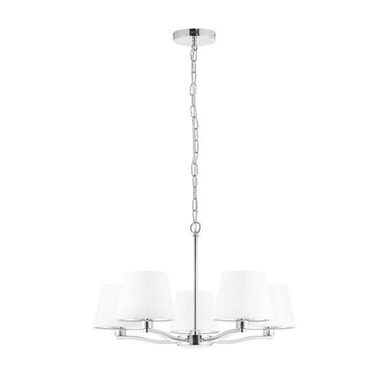 Photo of Harvey 5 lights white shades pendant light in bright nickel