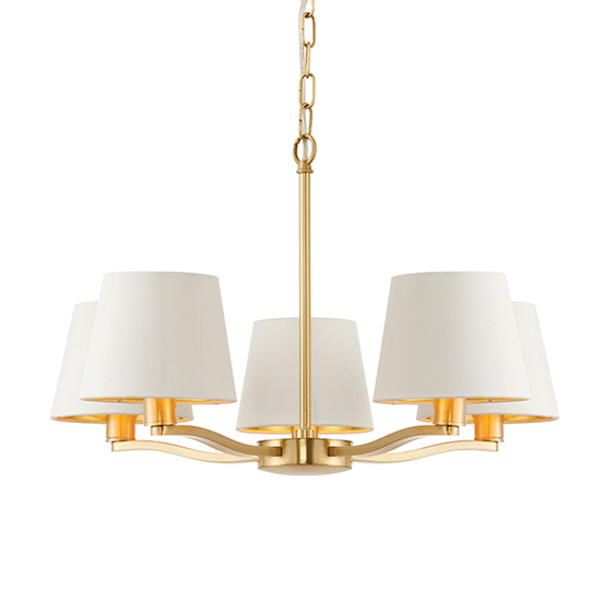 Harvey 5 Lights White Shades Pendant Light In Brushed Gold