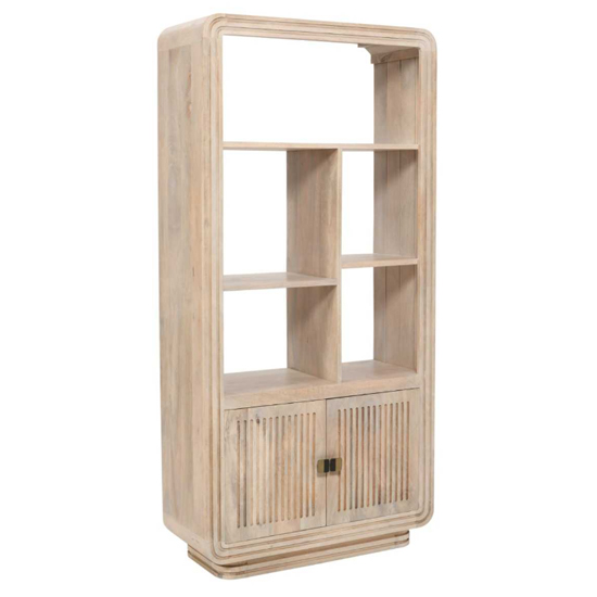 Harvey Carved Mango Wood Bookcase With 2 Doors In Natural