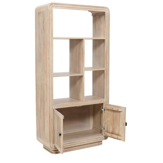 Harvey Carved Mango Wood Bookcase With 2 Doors In Natural