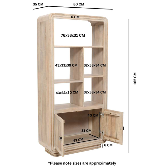 Harvey Carved Mango Wood Bookcase With 2 Doors In Natural