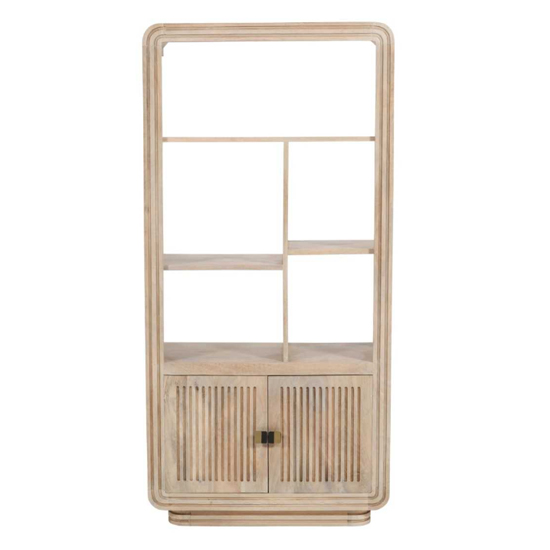 Read more about Harvey carved mango wood bookcase with 2 doors in natural