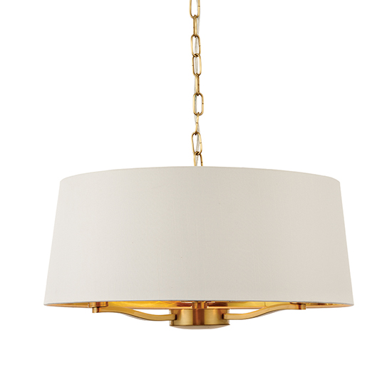 Harvey Round White Shade Pendant Light In Brushed Gold