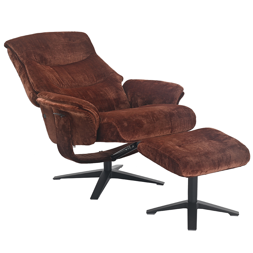 Haslet Fabric Recliner Chair With Stool In Brandy