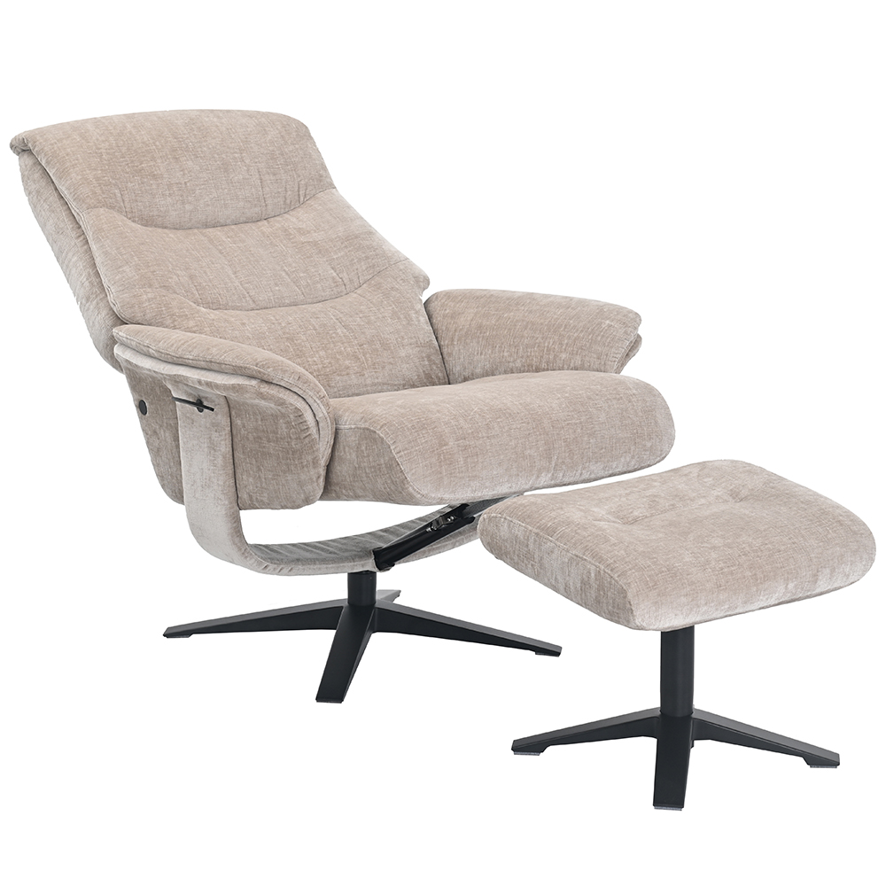 Haslet Fabric Recliner Chair With Stool In Husk