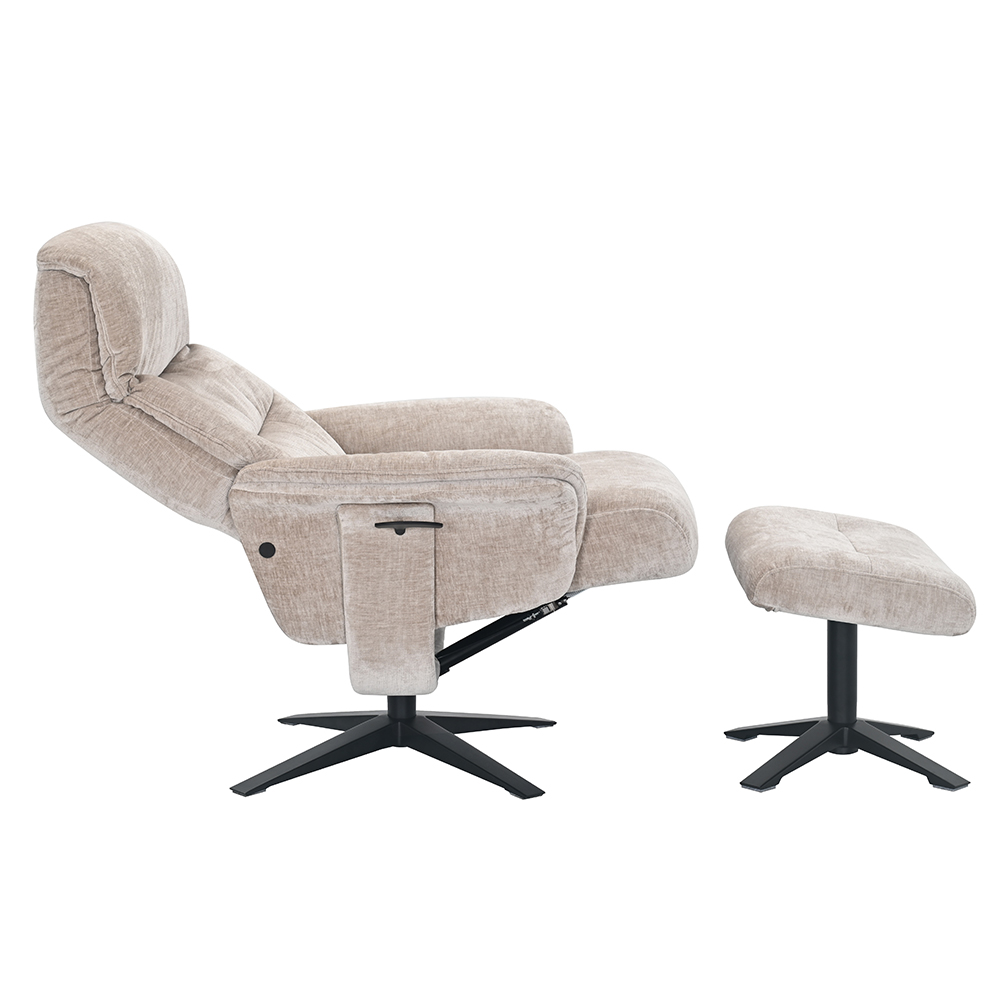 Haslet Fabric Recliner Chair With Stool In Husk