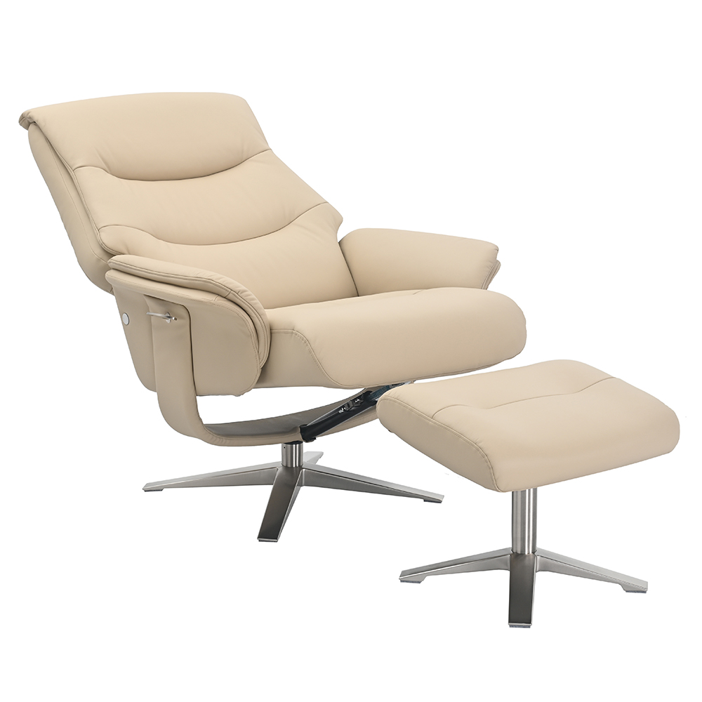 Haslet Faux Leather Recliner Chair With Stool In Cafe Latte