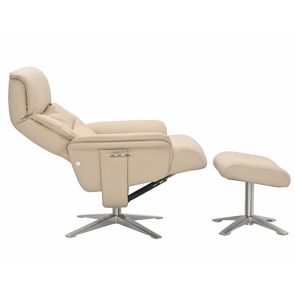 Haslet Faux Leather Recliner Chair With Stool In Cafe Latte