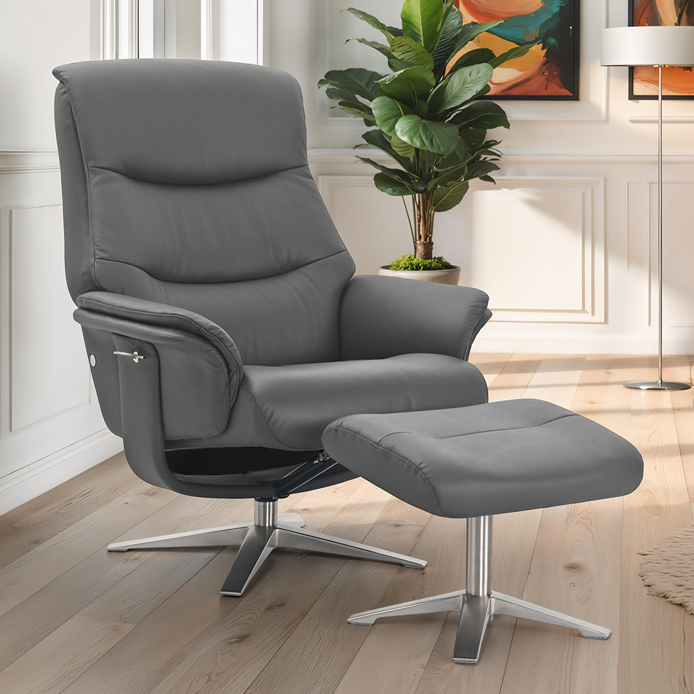 haslet faux leather recliner chair with stool in iron-image-124434