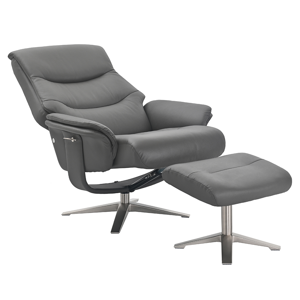 Haslet Faux Leather Recliner Chair With Stool In Iron