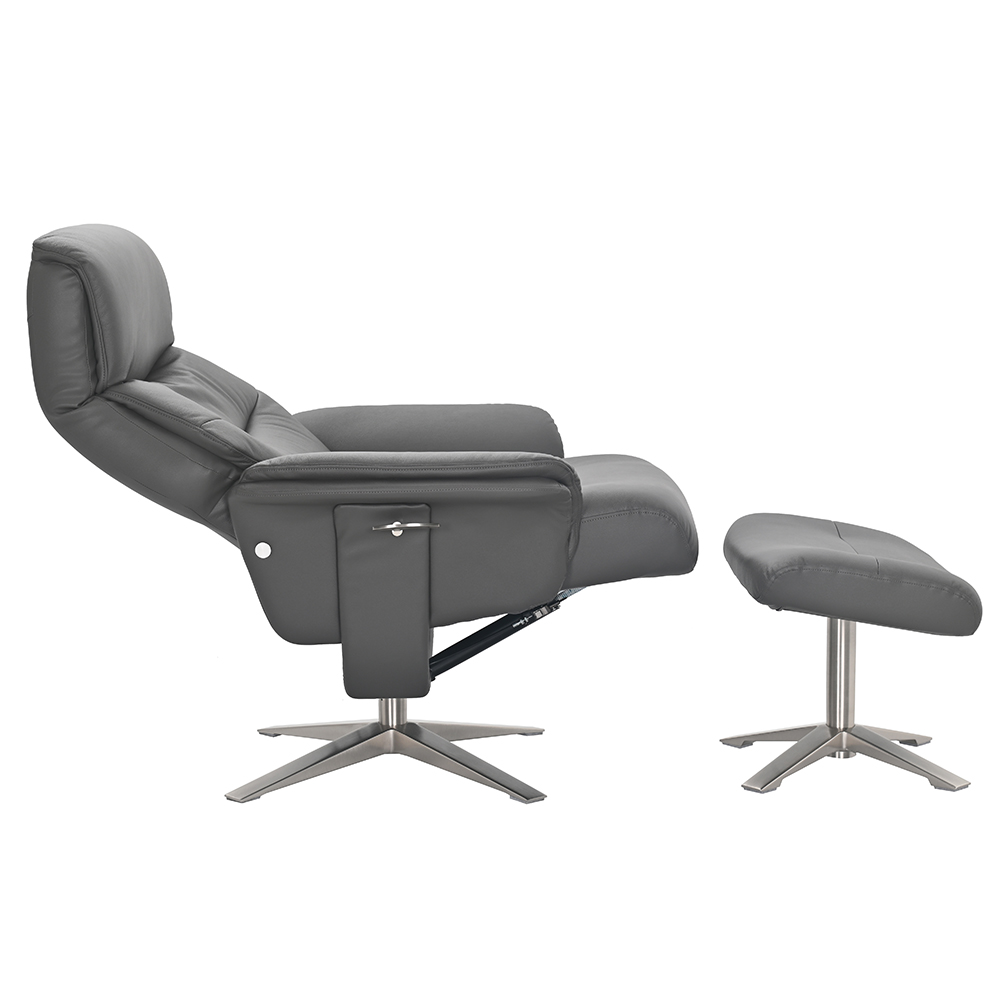 Haslet Faux Leather Recliner Chair With Stool In Iron