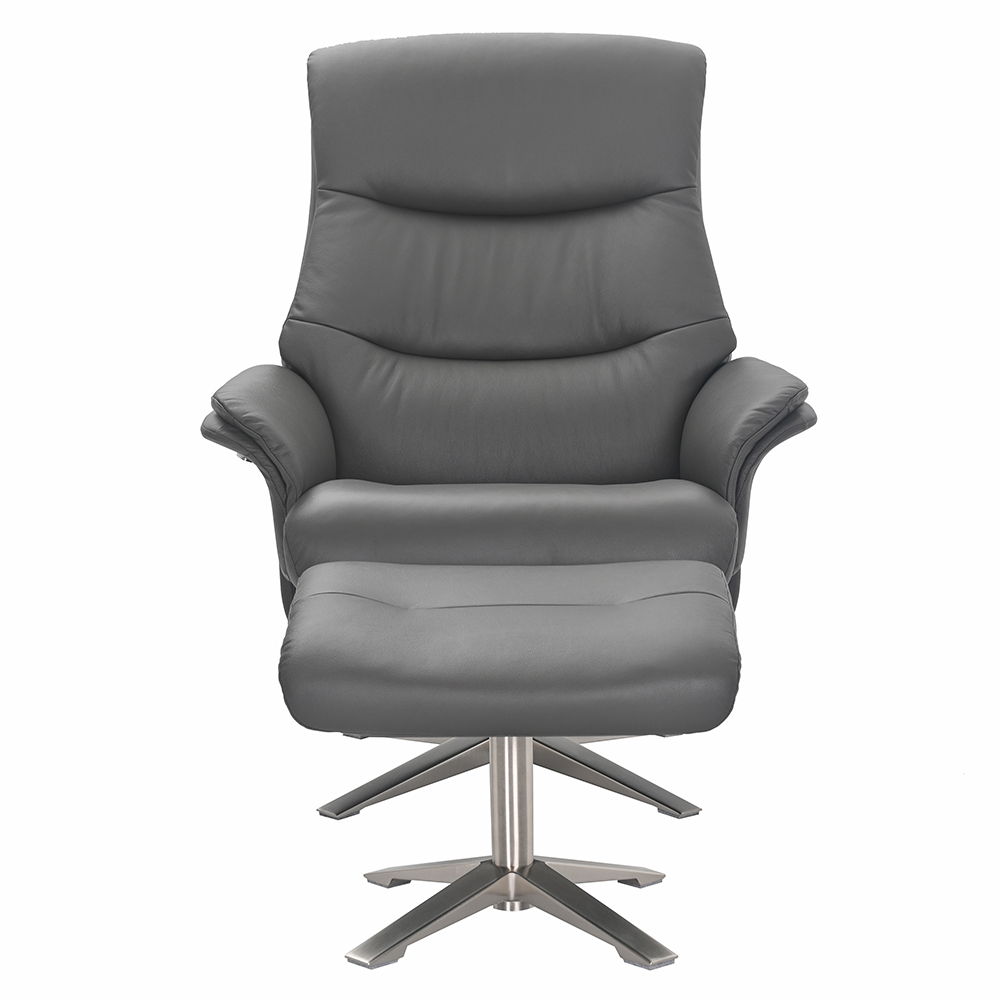 Haslet Faux Leather Recliner Chair With Stool In Iron