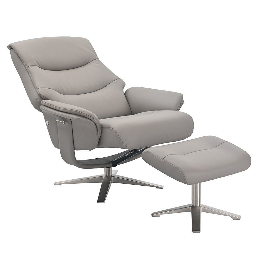 Haslet Faux Leather Recliner Chair With Stool In Platinum