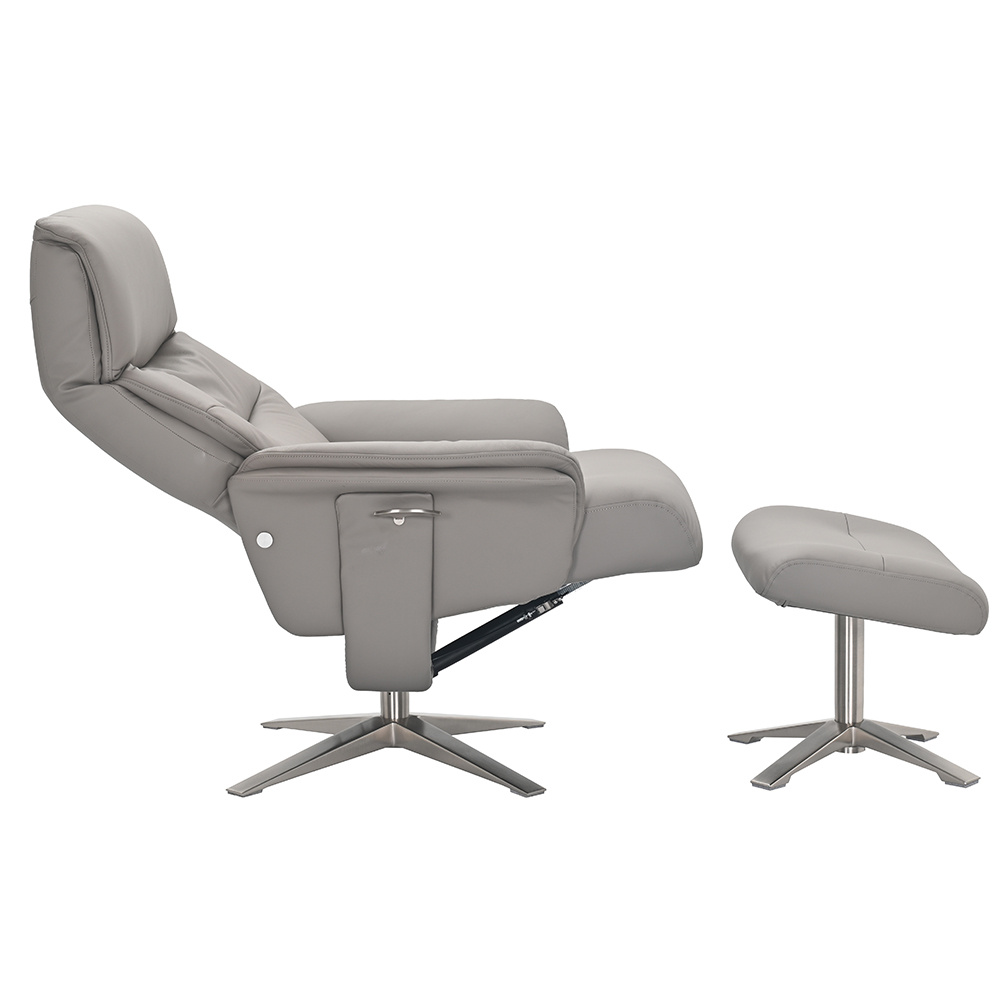 Haslet Faux Leather Recliner Chair With Stool In Platinum