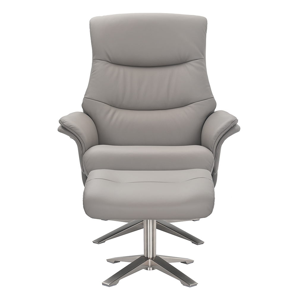Haslet Faux Leather Recliner Chair With Stool In Platinum