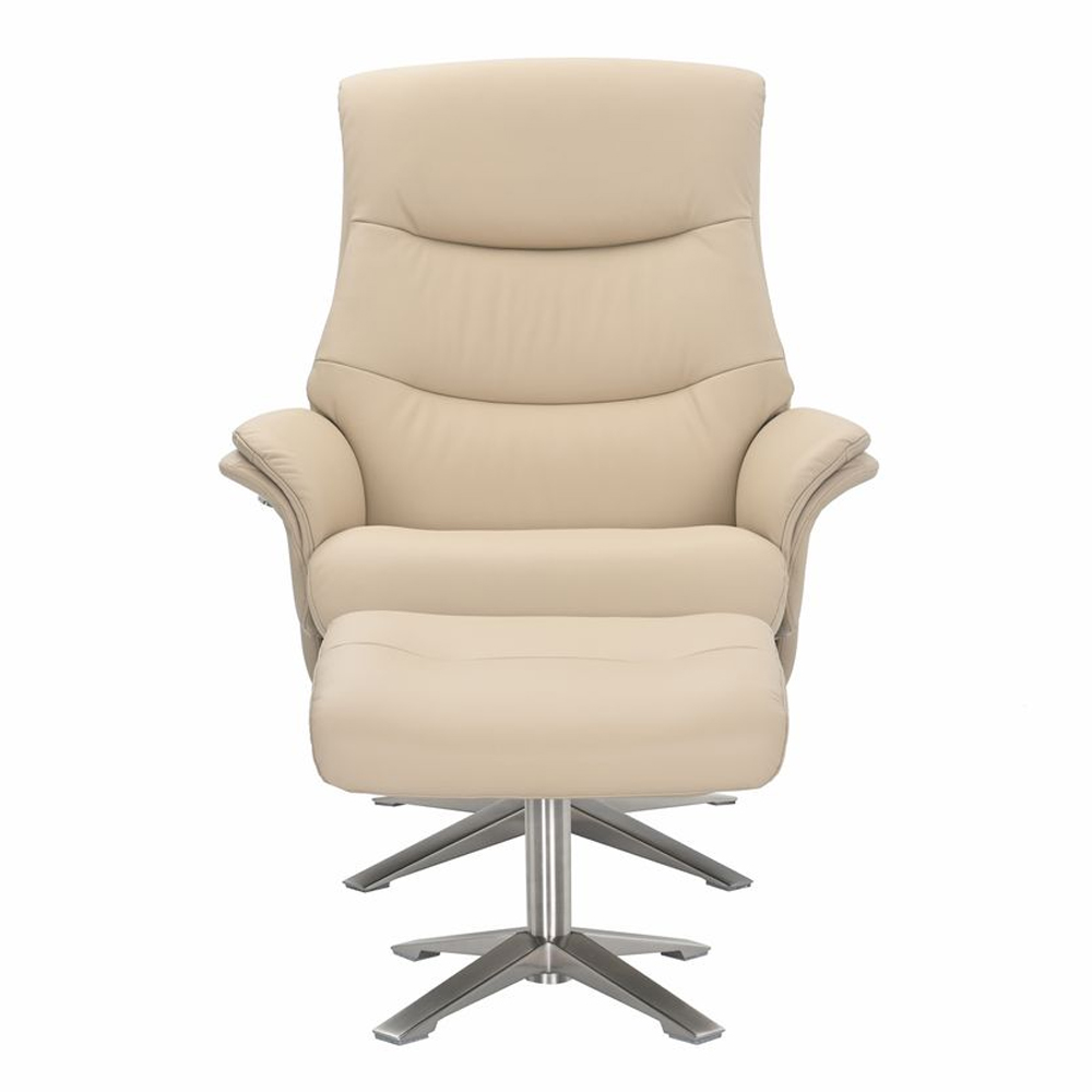 Haslet Leather Recliner Chair with Stool in Cafe Latte