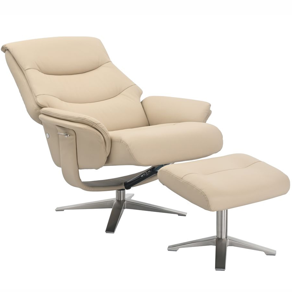 Haslet Leather Recliner Chair with Stool in Cafe Latte