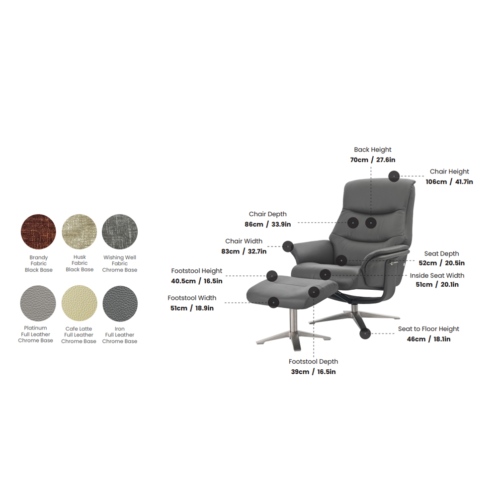 Haslet Leather Recliner Chair with Stool in Cafe Latte