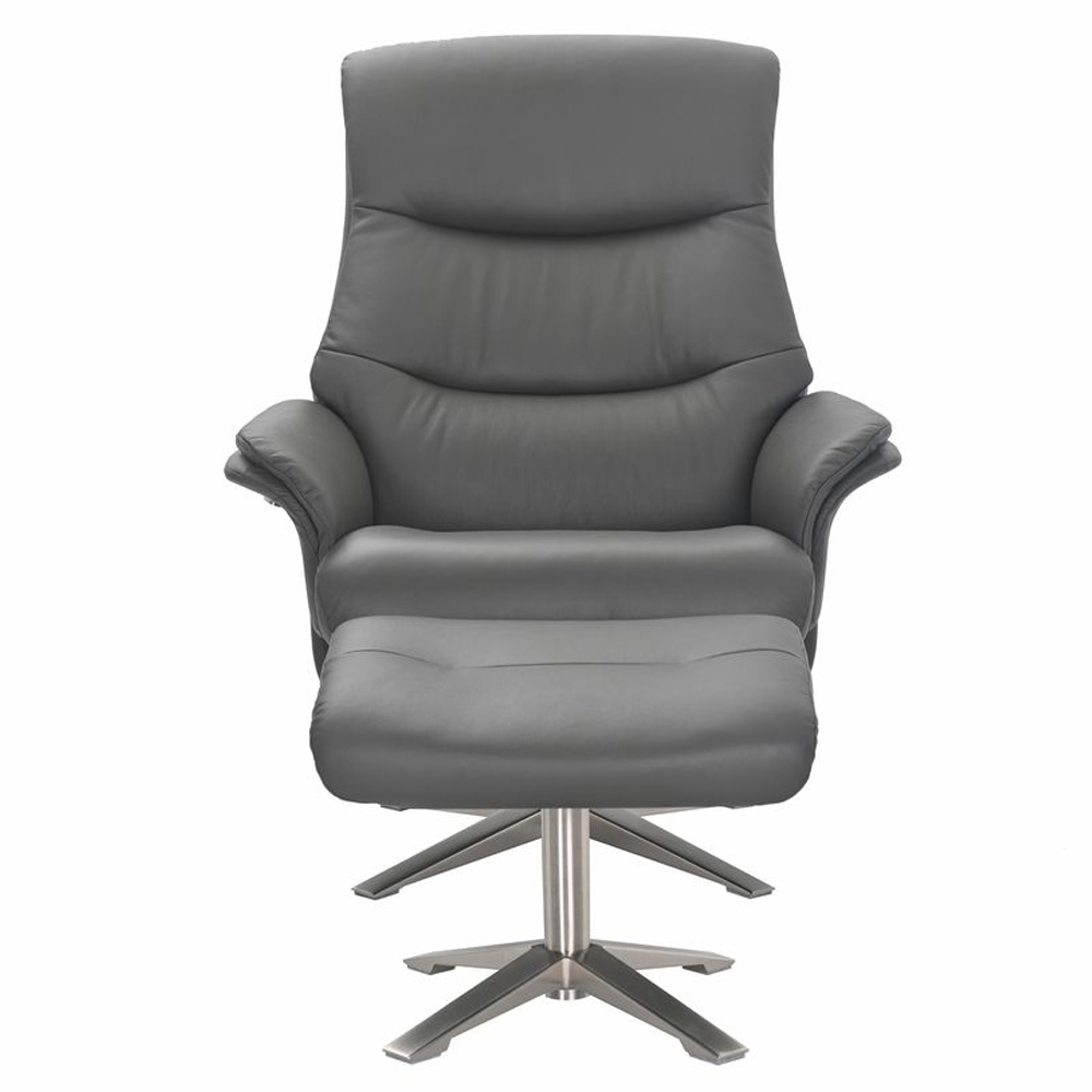 Haslet Leather Recliner Chair with Stool in Iron