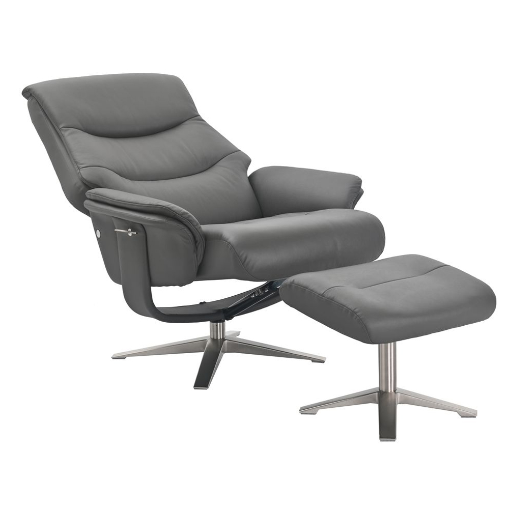 Haslet Leather Recliner Chair with Stool in Iron