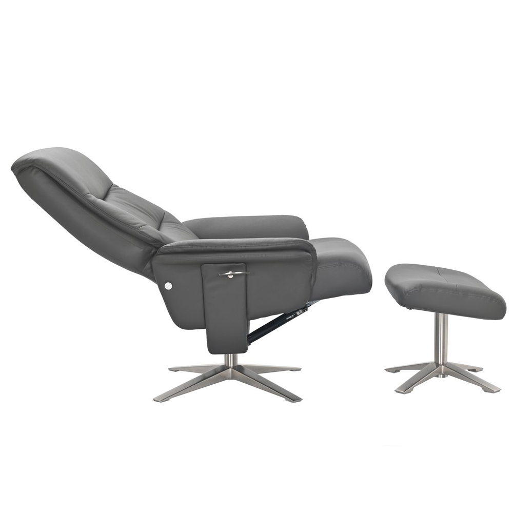 Haslet Leather Recliner Chair with Stool in Iron