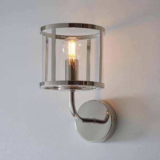 Read more about Hasselt clear glass shade wall light in bright nickel