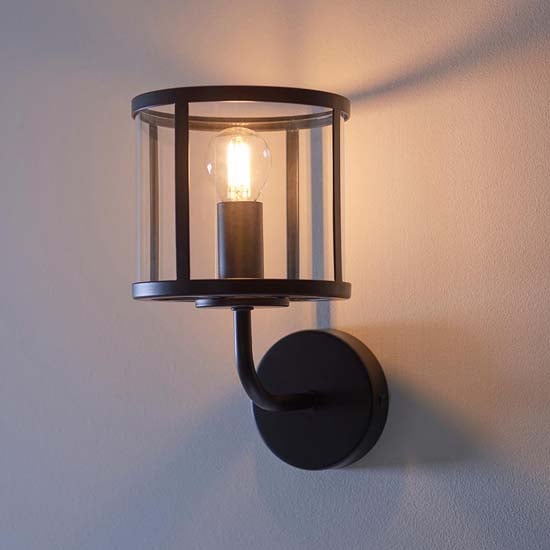 Product photograph of Hasselt Clear Glass Shade Wall Light In Matt Black from Furniture in Fashion