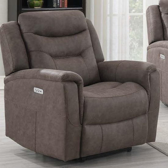 Hasselt Electric Fabric Recliner 1 Seater Sofa In Brown