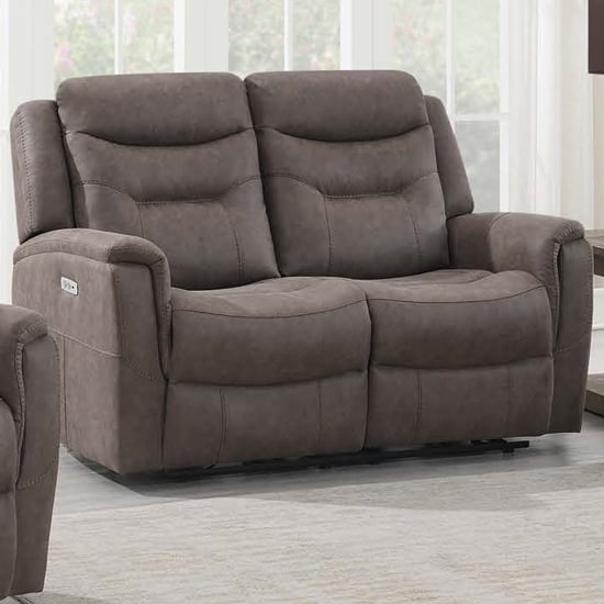 Hasselt Electric Fabric Recliner 2 Seater Sofa In Brown