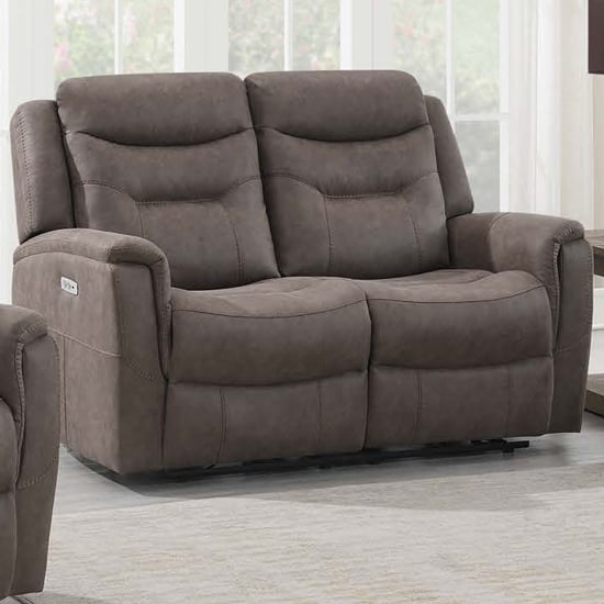 Read more about Hasselt electric fabric recliner 2 seater sofa in brown