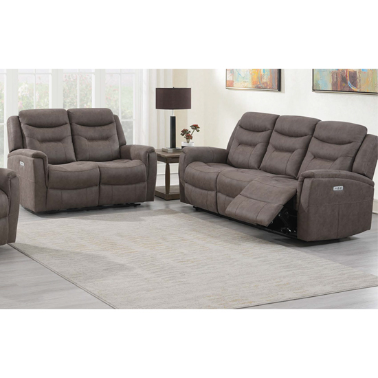 Read more about Hasselt electric fabric recliner 3+2 sofa set in brown