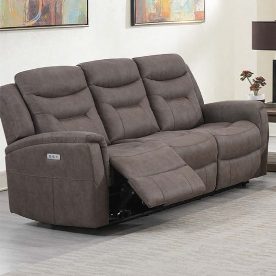 Read more about Hasselt electric fabric recliner 3 seater sofa in brown