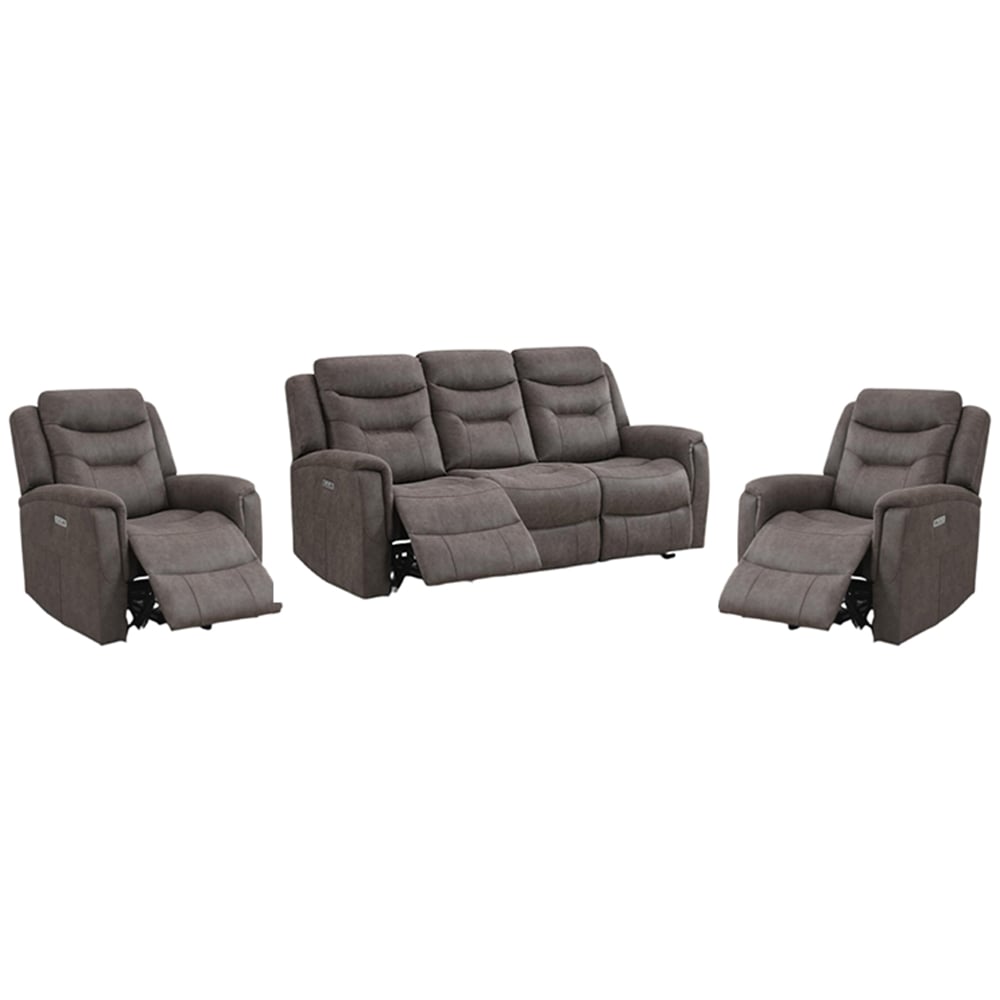 Hasselt Fabric Electric Recliner 3+1+1 Seater Sofa Set In Brown