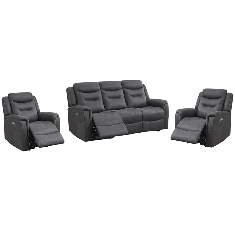 Hasselt Fabric Electric Recliner 3+1+1 Seater Sofa Set In Grey