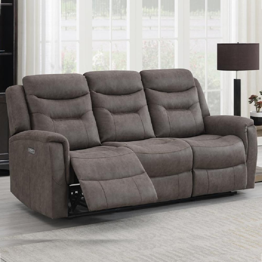 Hasselt Fabric Electric Recliner 3 Seater Sofa In Brown