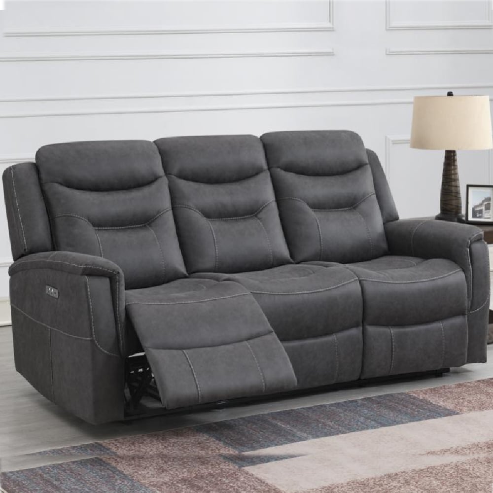 Hasselt Fabric Electric Recliner 3 Seater Sofa In Grey