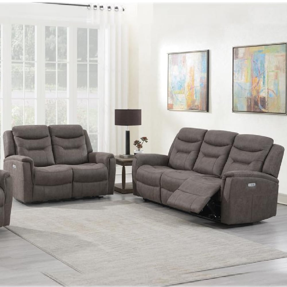 Hasselt Fabric Electric Recliner 3+2 Seater Sofa Set In Brown