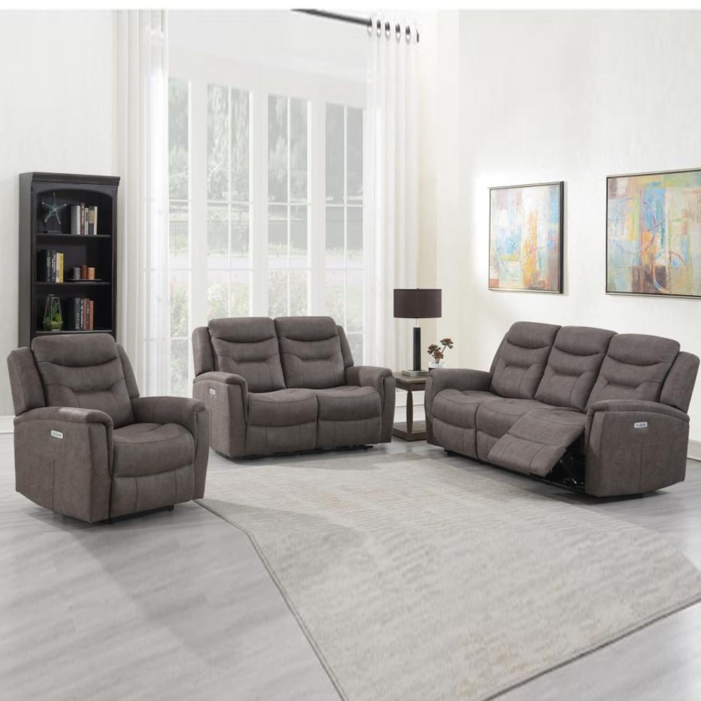 Hasselt Fabric Electric Recliner Sofa Suite In Brown