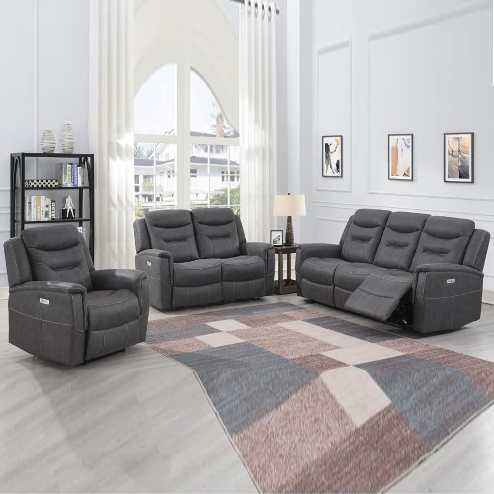 Hasselt Fabric Electric Recliner Sofa Suite In Grey