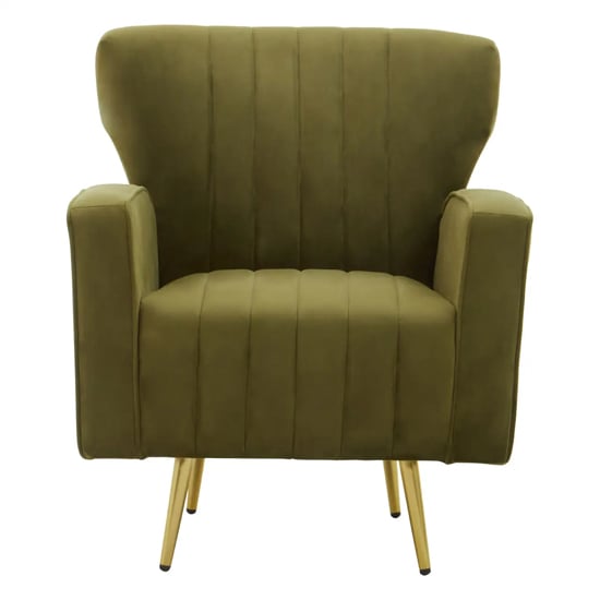 Read more about Hasselt velvet armchair in green with gold metal legs